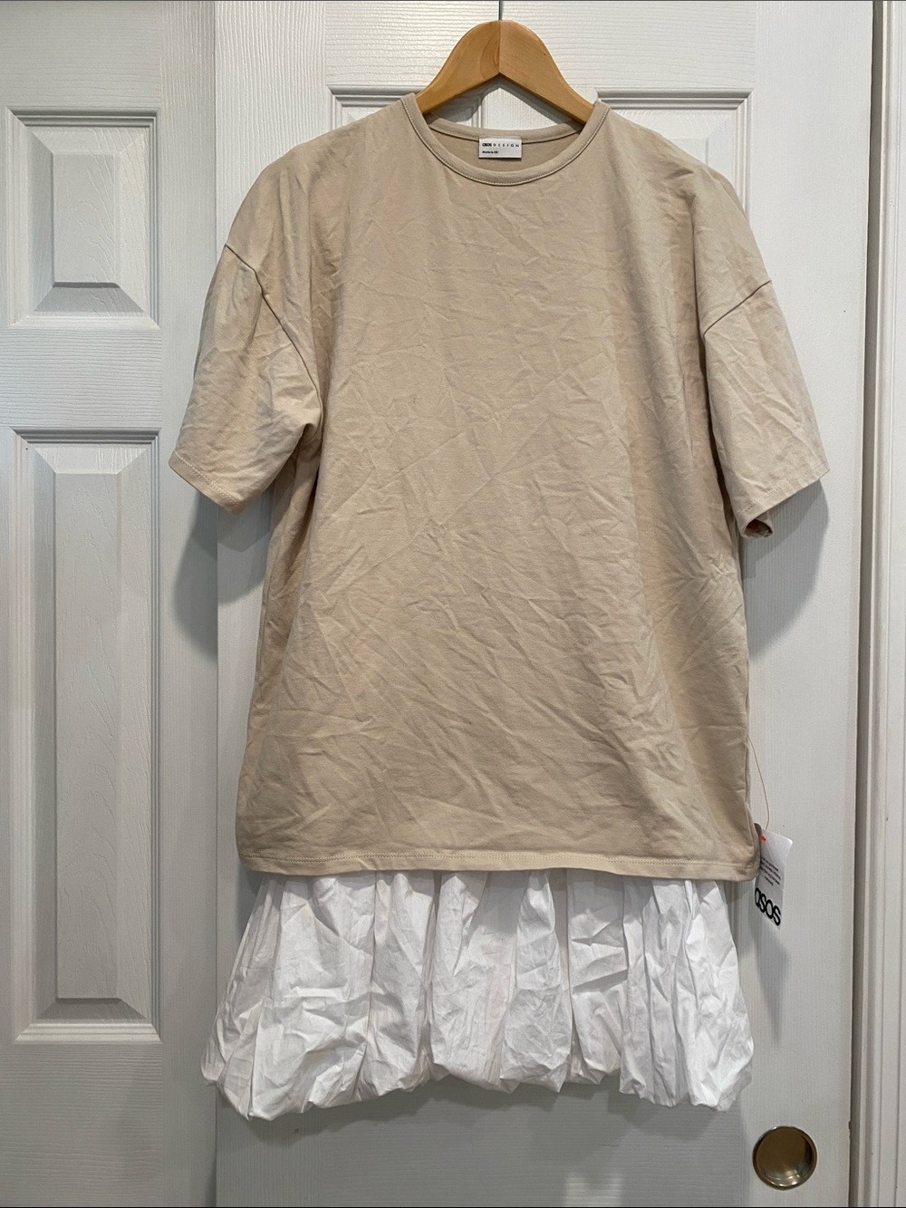 ASOS Tan Short-Sleeve Tee Dress with White Tiered Hem